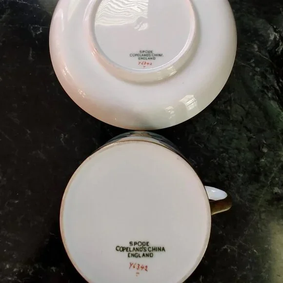 1941 Copeland Spode Custom Made Porcelain Demi-Tasse Pink Green Tea Set - Picture 9 of 16